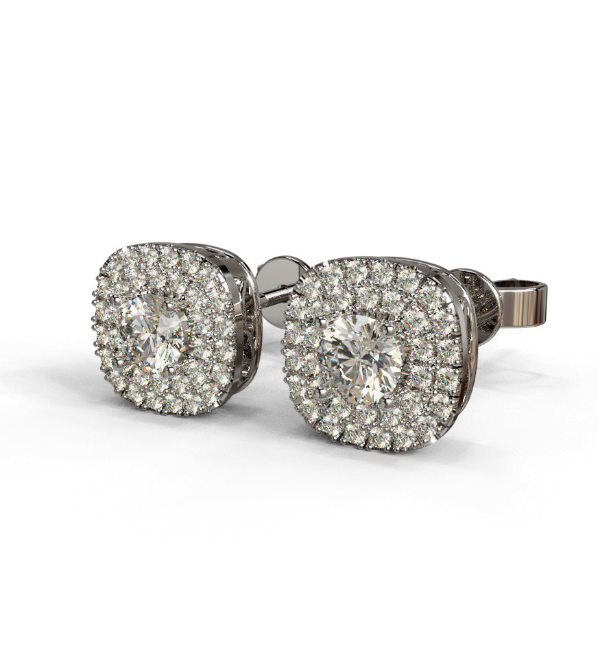 Double Halo Cushion Shape Diamond Earrings