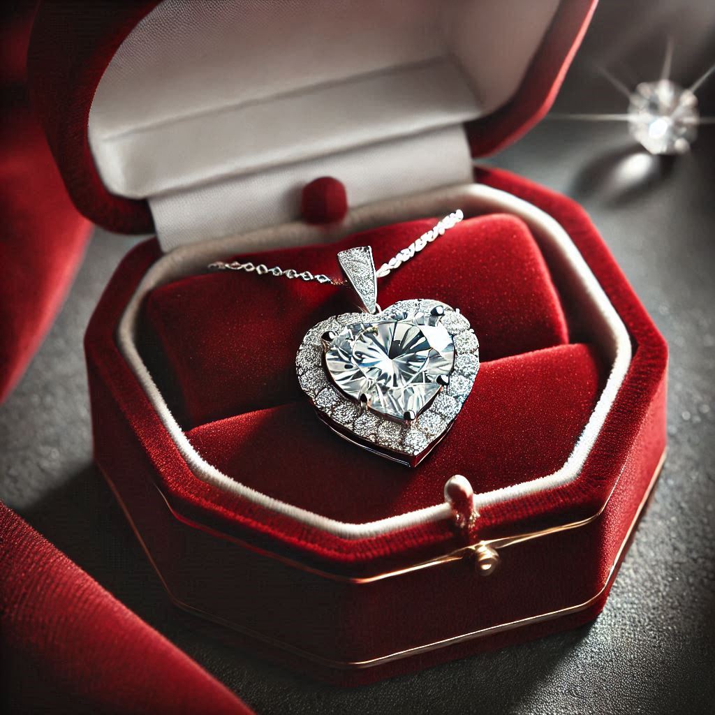 Diamond Heart Shape Pendant Necklace with Diamond Halo