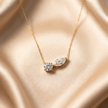 Load image into Gallery viewer, All-diamond two-stone necklace on champagne satin
