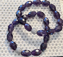 Load image into Gallery viewer, Faceted Amethyst Barrel Stretch Bracelet with CZ Pave Starburst Center
