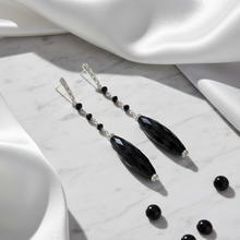 Load image into Gallery viewer, Black Onyx Hammered Post Earrings Styled
