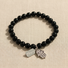 Load image into Gallery viewer, Black onyx hamsa bracelet - second variation
