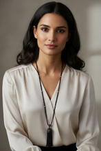 Load image into Gallery viewer, Black spinel necklace model light blouse

