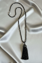 Load image into Gallery viewer, Black spinel necklace on grey silk
