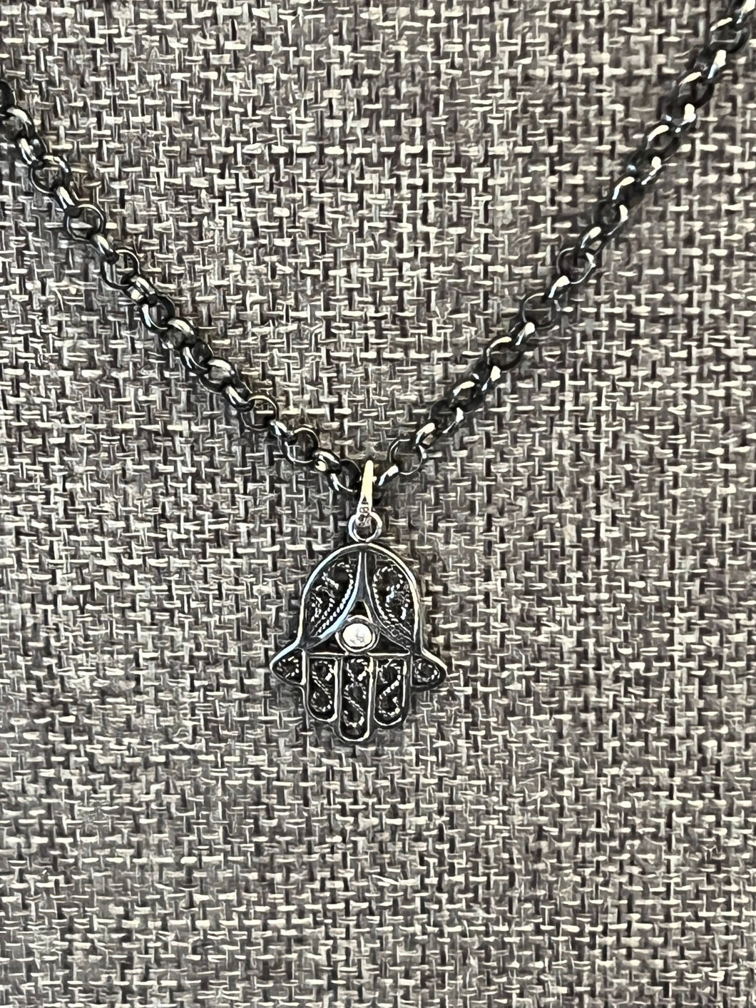 Black Hamsa Pendant Necklace