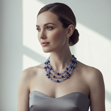 Load image into Gallery viewer, Blue Chalcedony Three Row Necklace Model Image
