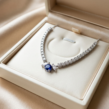 Load image into Gallery viewer, Blue sapphire necklace in a jewelry box

