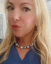 Load image into Gallery viewer, Blue Lace Agate Necklace with Silver Pearls
