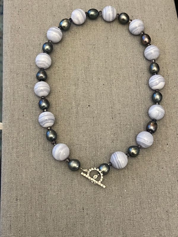 Blue Lace Agate Toggle Clasp Necklace