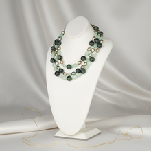 Load image into Gallery viewer, Prehnite Jasper and Golden Pearls Three Row Necklace
