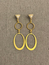 Load image into Gallery viewer, Chains of Love CZ Triangle Dangle Earrings
