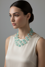 Load image into Gallery viewer, Chalcedony and White Topaz Statement Necklace on Model - Refined Scale
