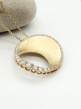 Load image into Gallery viewer, cross satin diamond half moon pendant necklace
