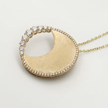 Load image into Gallery viewer, cross satin diamond half moon pendant necklace sie view
