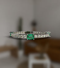 Load image into Gallery viewer, Diamond Tennis Bracelet with Green Emerald Stones
