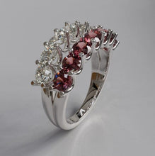 Load image into Gallery viewer, diamond and ruby split shank diamond ring side view
