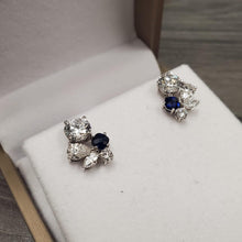 Load image into Gallery viewer, diamond and saphire cluster earrings
