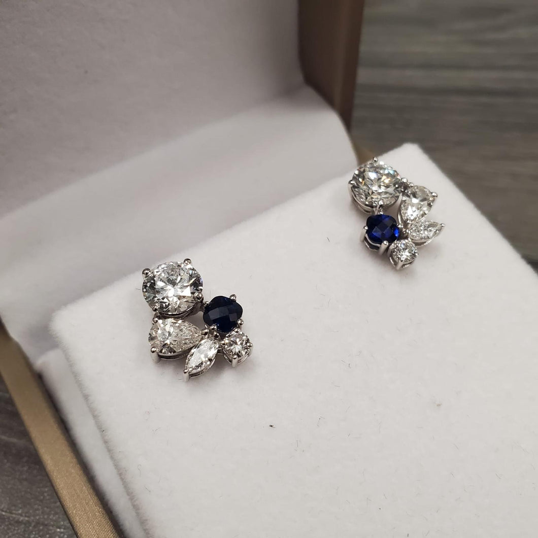 diamond and saphire cluster earrings