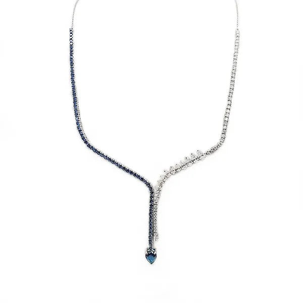 diamond and saphire diamond necklace with pear shape drops