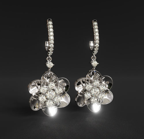 diamond dangling floral earrings