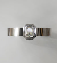 Load image into Gallery viewer, Watch Style Diamond Cuff Bracelet with 3 carat Emerald Diamond Center
