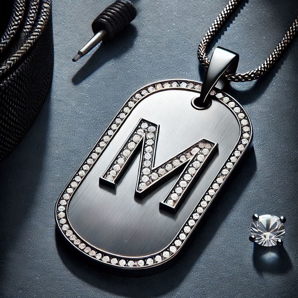 Diamond Dog Tag Initial Pendant Necklace