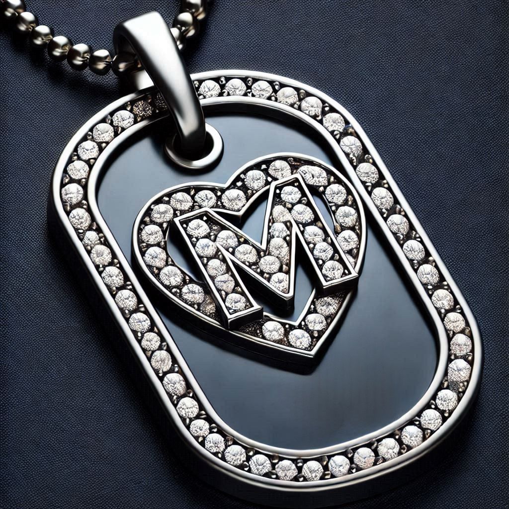 Diamond Heart Initial Dog Tag Pendant