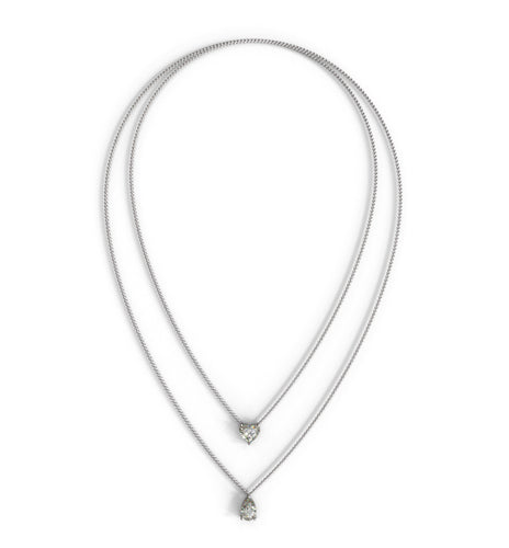 double row diamond pendant necklace with pear shape and heart shape diamond center 