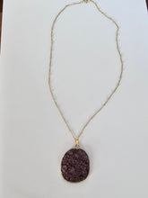 Load image into Gallery viewer, Full brown purple druzy vermeil necklace showing the 18-inch chain with delicate bead accents
