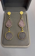 Load image into Gallery viewer, Druzy Dangling Earrings with Gold Round Hammered Posts - minadjewelry

