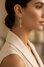 Load image into Gallery viewer, Golden Druzy Dangling Earrings with Filagree Drop - minadjewelry
