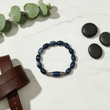 Load image into Gallery viewer, Dumortierite Bracelet Masculine Light Flat Lay
