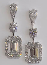 Load image into Gallery viewer, emerald diamond earrings with pear shape tops
