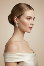 Load image into Gallery viewer, Feather Arc Earrings Ivory Silk Dress
