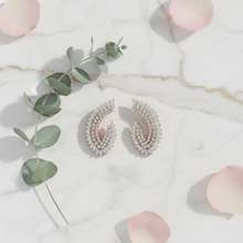 Load image into Gallery viewer, Feather Arc Earrings White Diamonds Marble

