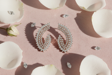 Load image into Gallery viewer, Feather Arc Earrings White Diamonds Velvet
