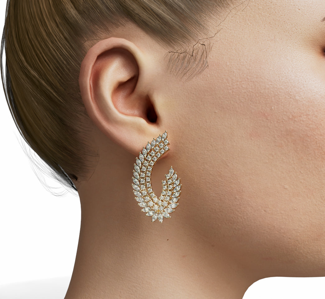 Feather Arc Curved Diamond Earrings