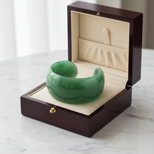 Load image into Gallery viewer, Green aventurine cuff bracelet in jewelry box
