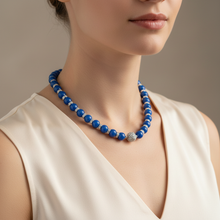 Load image into Gallery viewer, Blue jade CZ pave necklace worn on model
