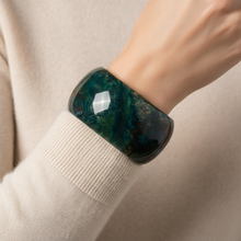 Load image into Gallery viewer, Deep green aventurine cuff bracelet on model wrist
