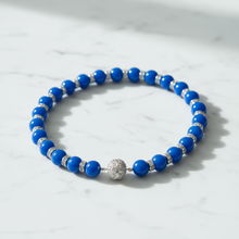 Load image into Gallery viewer, Blue jade CZ pave necklace on white marble

