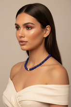 Load image into Gallery viewer, Lapis Bead Starburst Necklace Model
