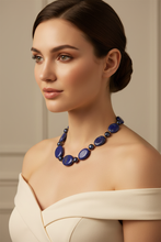 Load image into Gallery viewer, Lapis &amp; Dark Pearl Necklace Model
