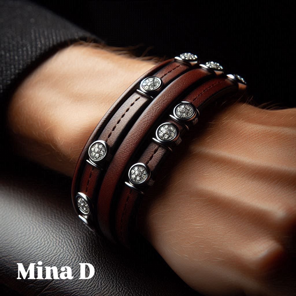 Men's Leather and Lab Diamond Bracelet