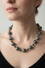 Load image into Gallery viewer, Model shot of abalone hunter green pearl necklace
