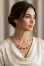 Load image into Gallery viewer, Model Wearing Crystal and Moss Aquamarine Necklace
