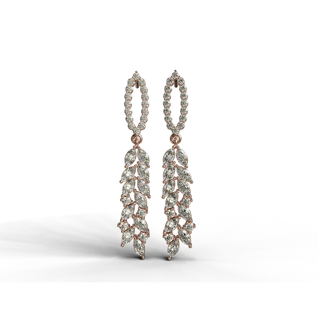 mq and round diamond dangling earrings