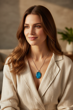 Load image into Gallery viewer, Ocean Blue Oval Pendant styled on model
