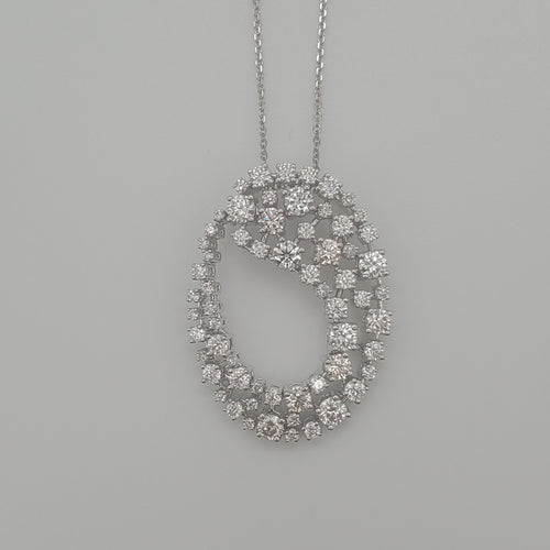 oval shape open with round diamonds diamond pendant necklace