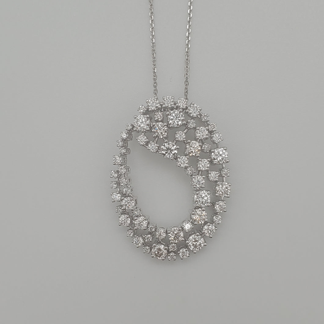 oval shape open with round diamonds diamond pendant necklace